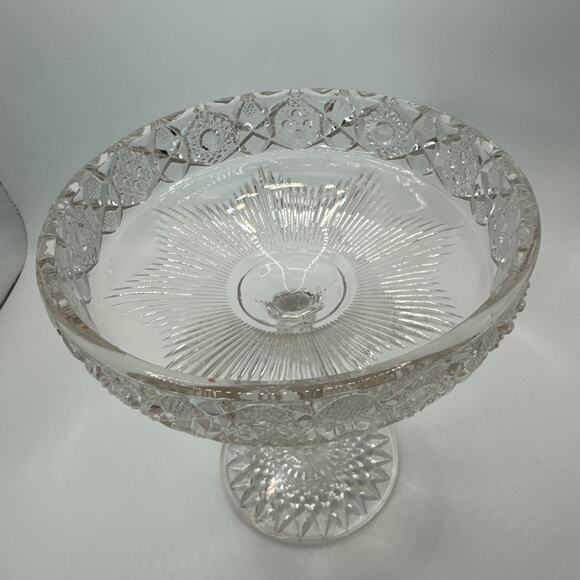 VTG Indiana Pink Cut Glass Diamond Point Pedestal Compote Candy Dish dish - Picture 8 of 10